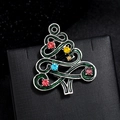 Christmas tree brooch with green enamel and colorful rhinestones on silver metal - Christmas Tree Green
