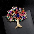 Exquisite tree of life brooch with vibrant multicolored rhinestones on a gold setting - Multicolor Tree