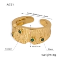 Detail view of gold copper ring with irregular texture and green glass stone inlay - Size 7/Adjustable / A721-Gold Tree Bark Texture Ring