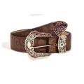 Bruine western reliëf lederen riem met gouden bloemengesp en gegraveerde metalen tips - Vintage bloemige driedelige gesp / Bruine Band Gouden Gesp