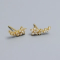 Goldene S925 Silber Blumen Ohrstecker mit funkelnden Kristallen in einem Bogen-Design - 925er Silber / Gold
