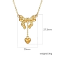 18K gold plated stainless steel necklace featuring bow and heart pendant with dimensions - Bowknot Heart Pendant (Gold MS-342)