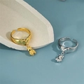 Anillos ajustables minimalistas de plata S925 con dije de oso y corazón oro y plata - Abierto Ajustable / Dorado