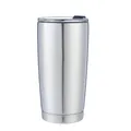 Insulated 20oz stainless steel travel tumbler in silver brushed metal with clear lid - Natural