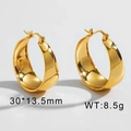 Polished gold stainless steel wide hoop earrings size 30x13.5mm weight 8.5g - 30*13.5mm (KE109804-WGMW) / Gold