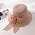 Classic wide brim pink straw hat with bow for women beach vacation summer sun protection - Adjustable / Pink