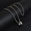 Silver stainless steel box chain necklace with engraved religious ring pendant - Spanish Scripture Ring Style (A009)