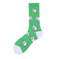 Green cotton crew socks featuring cute cartoon sheep pattern and white contrast heel and toe - Grass Green Sheep