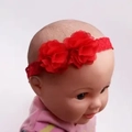 Red baby headband with dual lace floral embellishments for toddlers and newborns - Double Flower Red