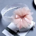 Sweet baby headband with large peach tulle flower and white lace elastic band for girls - Large Mesh Orange