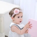 Pink layered fabric flower baby headband with lace details and elastic band for infants - Lace Flower Pink