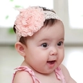 Close-up of pink baby lace headband with large layered mesh flower for photography - Nude Pink