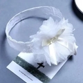 White floral lace headband with layered mesh and satin bow for baby girls hair accessory - Large Mesh White