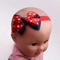 Infant red headband with navy blue and polka dot layered bow for girls' birthday styling - Polka Dot Red Bow