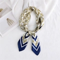 Navy and gold silk square scarf with chain pattern and contrast border finish - 70x70cm / Triple Buckle Beige