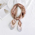 Pink and white silk square scarf featuring elegant gold chain and horsebit patterns - 70x70cm / Triple Buckle Pink