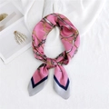 Elegant pink silk square scarf featuring gold chain patterns and dark grey belt prints - 70x70cm / Gold Chain Leather Pink