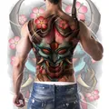 Macro detail of Japanese Hannya mask and cherry blossom full back temporary tattoo - WH-013 Hannya Cherry Blossom Ghost Face / 34x48cm (1 Piece)