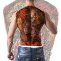 Detail of traditional East Asian dragon and flame temporary back tattoo for men - WH-015 Karajishi Kirin Flame / 34x48cm (1 Piece)