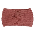 Macro shot of knitted pink headband showing soft wool texture and cross knot detail - Dusky Pink
