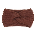 Detailed knit texture of a brown crossover headband made of premium soft wool material - Rust red