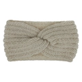 Detailed close-up of beige knitted headband with a classic twist knot design and thick texture - Beige
