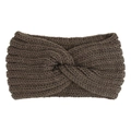 Detail of coffee brown knitted twist headband featuring soft winter fabric texture - Khaki