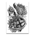 Temporary tattoo WH-004 featuring a sketch of a medieval knight, lion and rose - WH-004 Medieval Knight Lion / 34x48cm (1 Piece)