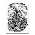 Black and white sketch tattoo sticker featuring an archangel warrior slaying demons - WH-006 Archangel Exorcism Totem / 34x48cm (1 Piece)