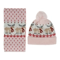 Détail d'ensemble d'hiver en tricot rose avec motifs de renne et pompon moelleux - Rose Renne