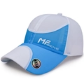 Atmungsaktive blau-weiße Mesh-Baseballkappe mit Markenlogo und gebogenem Schirm - Blau & Weiß