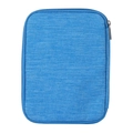 Macro shot of blue fabric texture and metal zipper on Apple Watch band storage bag - Teal