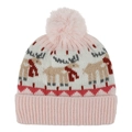 Bonnet en tricot rose et blanc pour enfants avec motifs de renne et pompon moelleux - Convient aux 1-4 Ans / Rose Renne