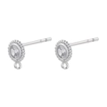Pendientes de tuerca con circonitas micro-pave y lazo para creación de joyas DIY - Oro Blanco