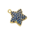 Detailed view of 18K gold star pendant set with navy blue crystals and top hanging ring - Gold Sea Blue Zirconia