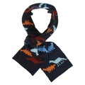 Détail de l'écharpe en tricot pour enfants bleu marine avec motifs de dinosaures colorés - Bleu Marine Dinosaure