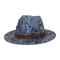 Dettaglio cappello fedora in lana azzurra con cintura in pelle e fibbia in argento - M(56-58cm) / Blu