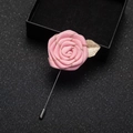 Handmade pink fabric rose brooch with gold lines and leaf for suit lapels - Pink