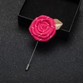 Handmade rose lapel pin in rose red fabric with a gold leaf for suits and dresses - Rose Red