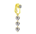 Detailed view of golden heart-shaped zircon pendants on non-pierced belly clip - Gold Clear Triple Hearts (23010430)