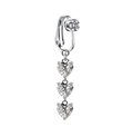 Close-up of silver non-pierced belly clip with triple heart-shaped zircon drop pendants - Silver Clear Triple Hearts (23010432)