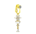 Detail view of gold non-piercing belly ring with sparkling butterfly and heart crystals - Gold Butterfly Flower (23010433)