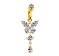 Macro shot of gold butterfly fake belly ring with heart stones and teardrop crystal - Gold Butterfly (23010415)