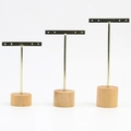 3-piece set of gold T-bar earring displays with round wooden bases in three sizes - 4-Hole Round Base 3pcs Set: Gold