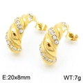 Orecchini a C dorati a fune con zirconi incastonati di misura 20x8mm e peso di 7g - Stile Croissant (KE112300-KFC) / Oro