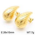 Polished gold teardrop earrings with elegant horizontal grooved texture details - Gold (KE112305-KFC)