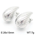 Chubby silver hollow earrings with textured ribbing, measuring 26x15mm and weighing 7g - Steel Color (KE112306-KFC)