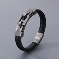 Men's vintage black braided leather bracelet with silver industrial metal buckle - 21cm / Gun Black (KB166209-KFC)
