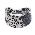 White leopard print and floral yoga headband with a front twist knot for women - White Floral Leopard