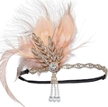 Luxuriöses 1920er Gatsby-Stirnband mit rosa Straußenfedern und glitzernden Strasssteinen - Stil 3-Rosa Beige Feder
